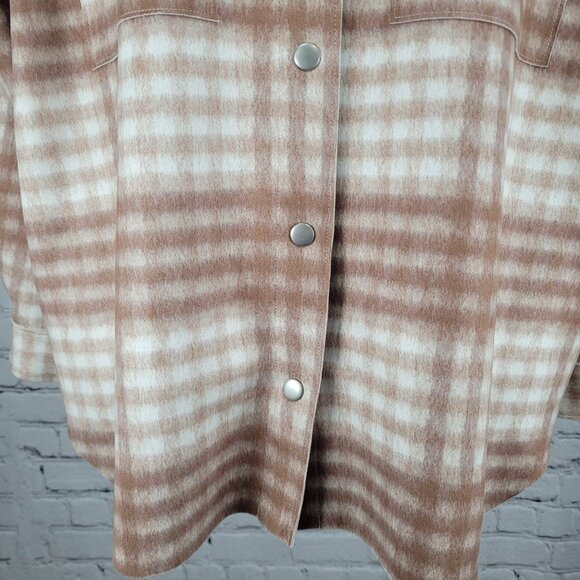 Zara Tan Check Oversized Boxy Snap Up Shacket Lightweight Jacket Size Medium M - Picture 10 of 16